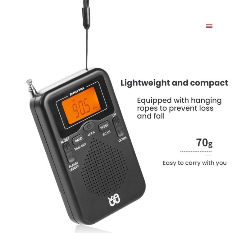 Portable FM/AM Clock-Controlled Stereo Pocket Radio Player, Size: For US(Black) - Radio Player by buy2fix | Online Shopping UK | buy2fix
