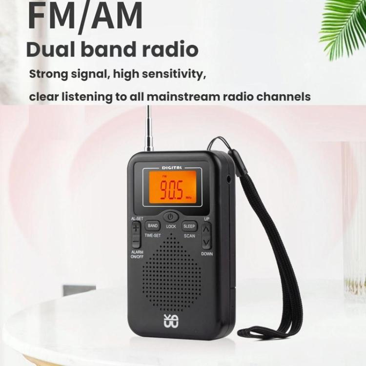 Portable FM/AM Clock-Controlled Stereo Pocket Radio Player, Size: For US(Black) - Radio Player by buy2fix | Online Shopping UK | buy2fix