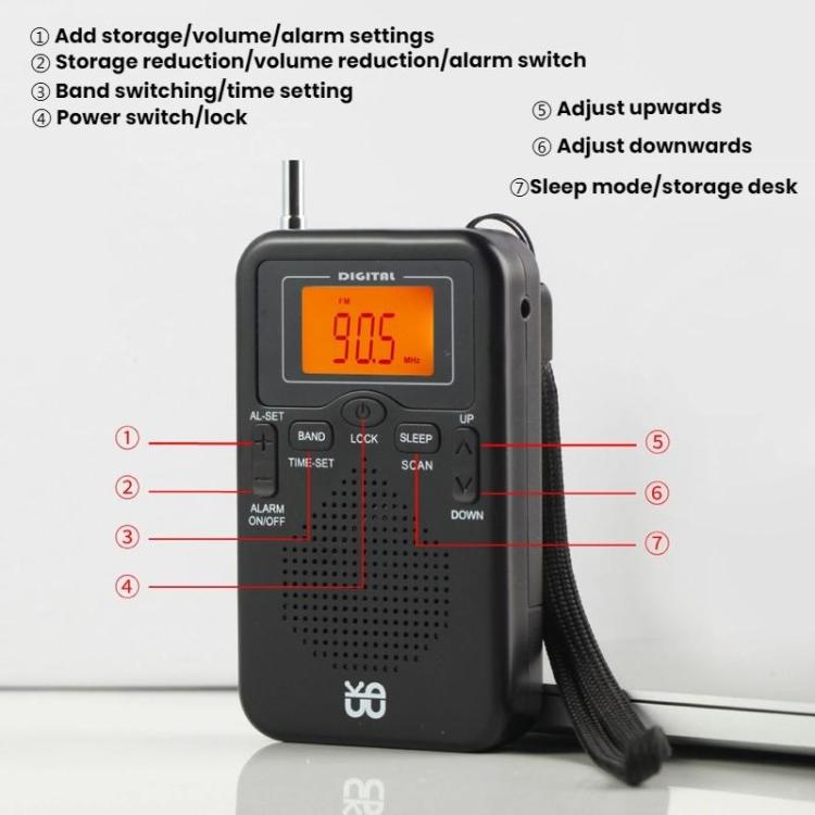 Portable FM/AM Clock-Controlled Stereo Pocket Radio Player, Size: For EU(Black) - Radio Player by buy2fix | Online Shopping UK | buy2fix