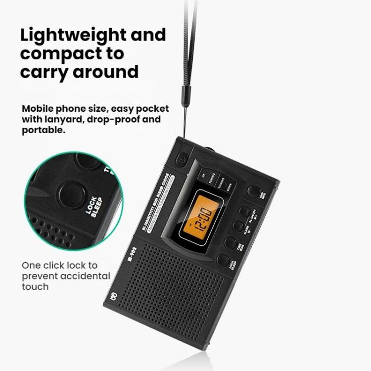 FM/AM/SW Full-Band Portable Clock LCD Clock Control Radio Player, Specifications: For US(Black) - Radio Player by buy2fix | Online Shopping UK | buy2fix