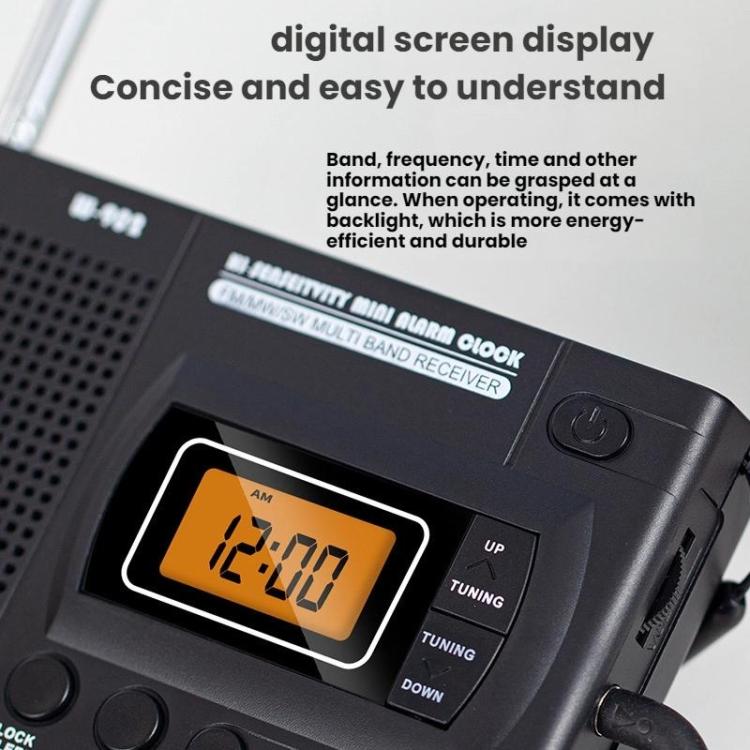 FM/AM/SW Full-Band Portable Clock LCD Clock Control Radio Player, Specifications: For EU(Black) - Radio Player by buy2fix | Online Shopping UK | buy2fix