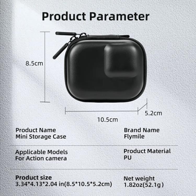 Flymile PU Mini Camera Case with Carabiner For Caged DJI Action 3/4/5 Pro/Insta360 Ace Pro 2/1/GoPro(Black) - Case & Bags by Flymile | Online Shopping UK | buy2fix