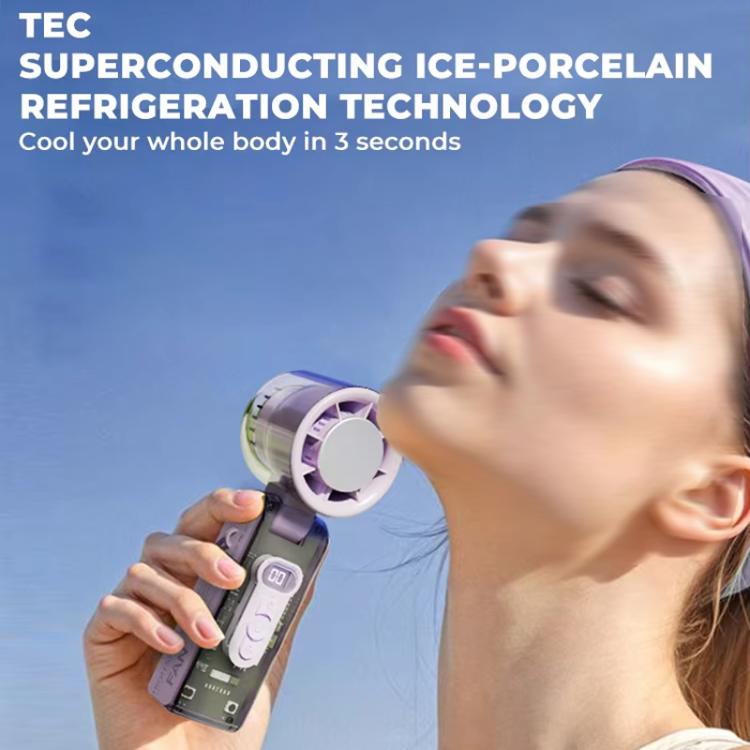 High Speed Folding Cooling Fan Powerful Semiconductor Handheld Turbine Fan(Transparent Black) - Electric Fans by buy2fix | Online Shopping UK | buy2fix