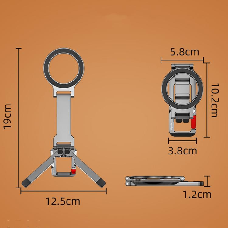 Flymile Magnetic Carabiner Design Phone Tripod Foldable Desktop Phone Mount With 1/4-Inch Screw(Metal Color) - Desktop Holder by Flymile | Online Shopping UK | buy2fix