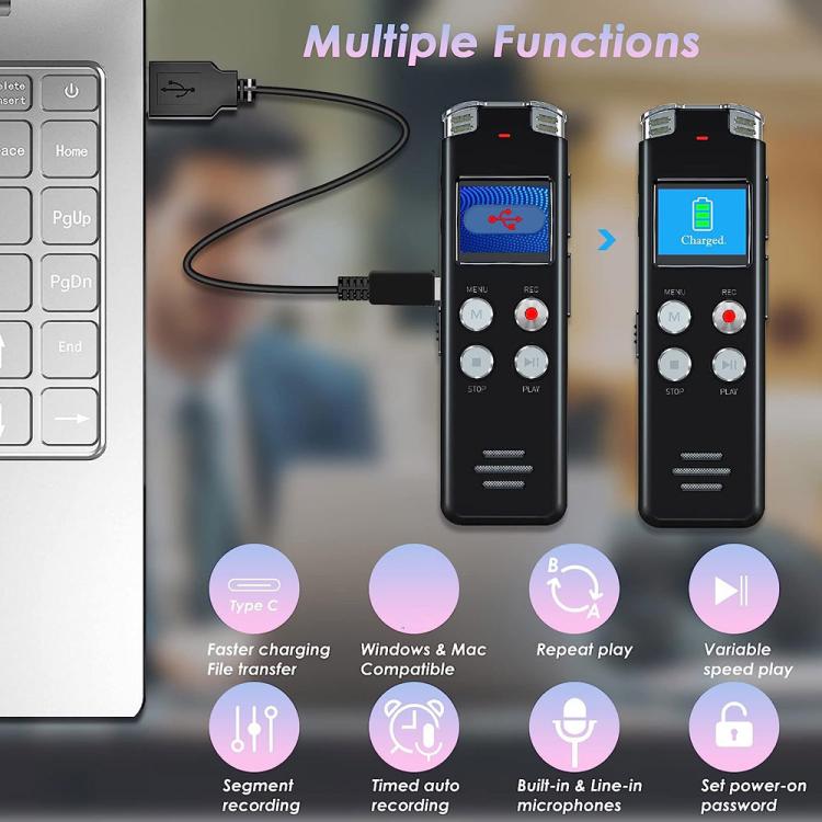 Portable HD Noise-Cancelling Voice-Activated Digital Voice Recorder For Conferences, Capacity: 64GB - Recording Pen by buy2fix | Online Shopping UK | buy2fix