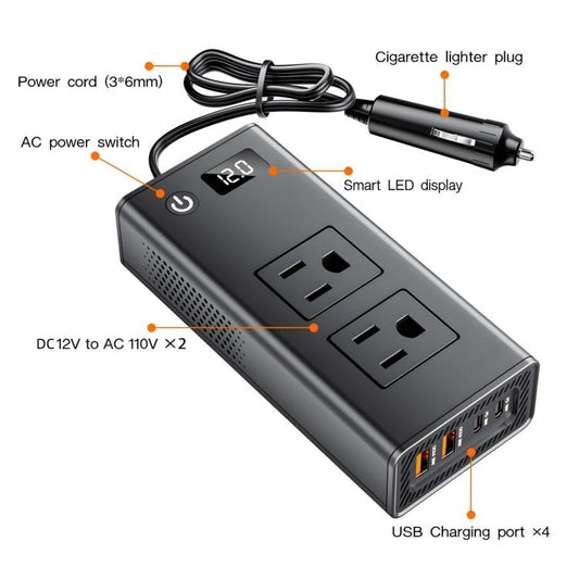 DC12V 200W Fast Charging QC3.0 PD Car Cigarette Lighter Portable Inverter(110V US Plug) - Others by buy2fix | Online Shopping UK | buy2fix