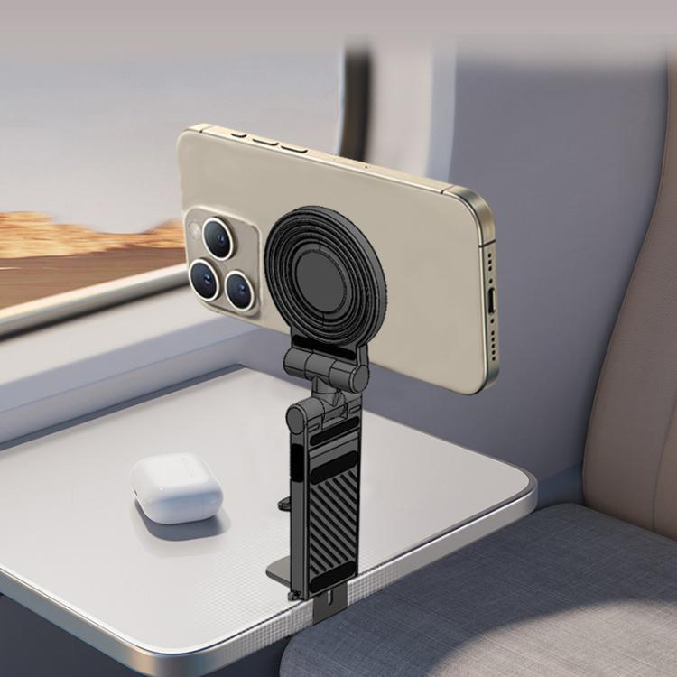 Travel Airplane Magnetic Mobile Phone Holder Adjustable Rotating Desktop Folding Holder(Black) - Desktop Holder by buy2fix | Online Shopping UK | buy2fix