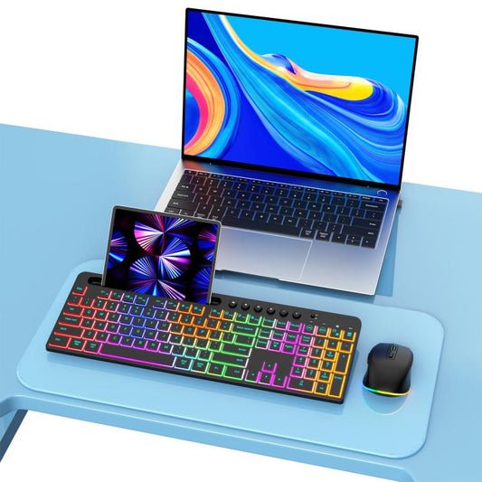 RGB Backlit Rechargeable Wireless Keyboard and Mouse Combo with Tablet Slot for Gaming, Office, and Home(CK731+CM623) - Wireless Keyboard by buy2fix | Online Shopping UK | buy2fix