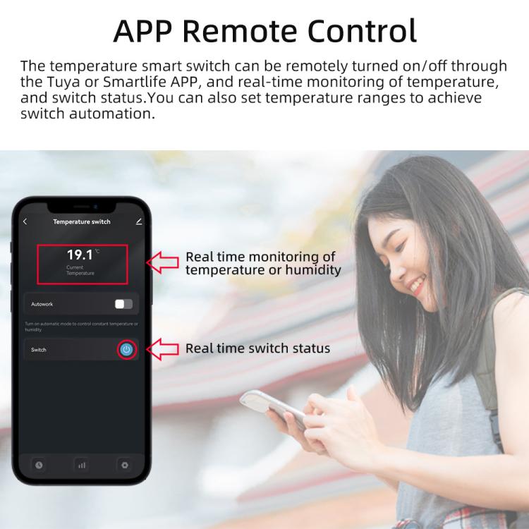Graffiti WIFI Temperature Dry Contact Switch Module APP Remote Control Switch, Supports Google / Alexa Voice, Spec: Humidity+Integrated 1m Cable - Thermostat & Thermometer by buy2fix | Online Shopping UK | buy2fix