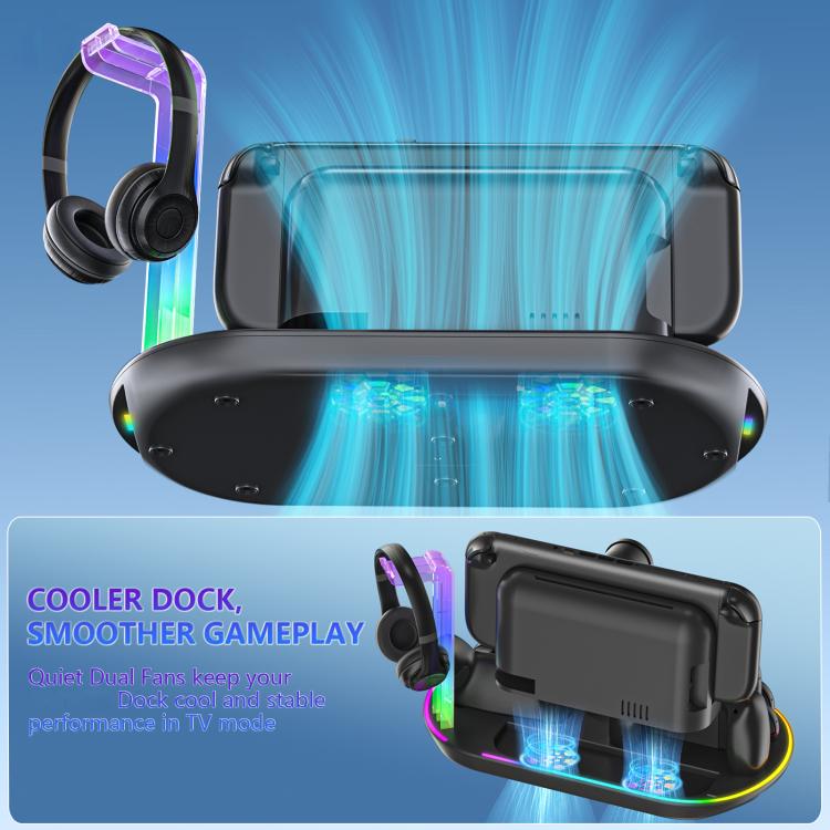 For Nintendo Switch 2 JYS NS2322 With RGB Light Charging Base Cooling Charging Storage Integrated Base(Black) - Holder by JYS | Online Shopping UK | buy2fix