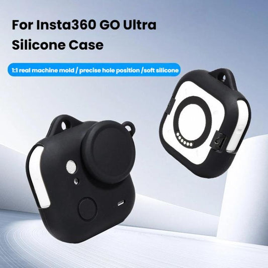 For Insta360 GO Ultra Silicone Case & Lens Cap Set with Lanyard Anti-Scratch Camera Body Protector(Black) - Case & Bags by buy2fix | Online Shopping UK | buy2fix