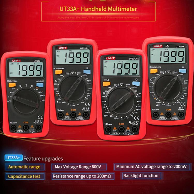UNI-T UT33D+ Palm Size Multimeter With Backlit LCD Display, 600V 10A AC/DC Voltage Tester - Digital Multimeter by UNI-T | Online Shopping UK | buy2fix