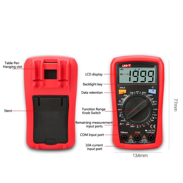 UNI-T UT33D+ Palm Size Multimeter With Backlit LCD Display, 600V 10A AC/DC Voltage Tester - Digital Multimeter by UNI-T | Online Shopping UK | buy2fix