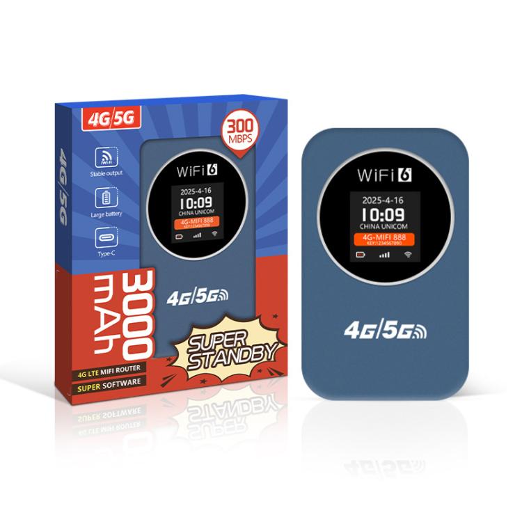 Asia Edition 4G/5G Portable WiFi Hotspot 300Mbps Mobile Router With Time Display, 3000mAh Built-In Battery(Blue) - 4G Mobile Wifi by buy2fix | Online Shopping UK | buy2fix