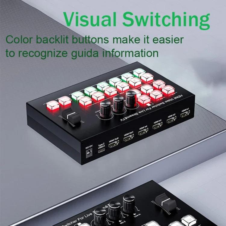 4 In 2 Out HDMI Guide Switchboard Type-C Capture Port OSD Display Game Switcher US Plug(Black) - Live Sound Effects Processors by buy2fix | Online Shopping UK | buy2fix