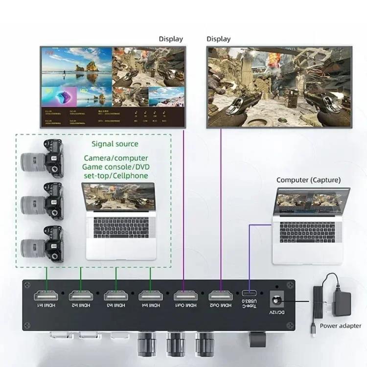 4 In 2 Out HDMI Guide Switchboard Type-C Capture Port OSD Display Game Switcher US Plug(Black) - Live Sound Effects Processors by buy2fix | Online Shopping UK | buy2fix