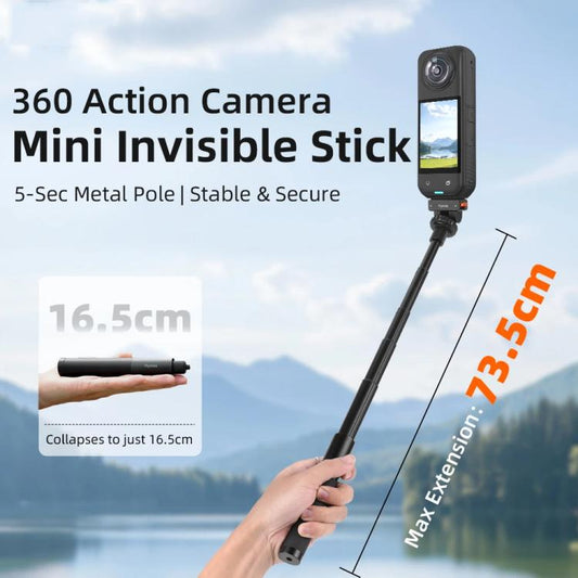 Flymile 16.5-73.5cm Mini Invisible Selfie Stick for Panoramic Cameras Anti-Shake Metal Pole Pocket-Friendly Extendable Selfie Monopod(Black) - Self Monopod Grip by Flymile | Online Shopping UK | buy2fix