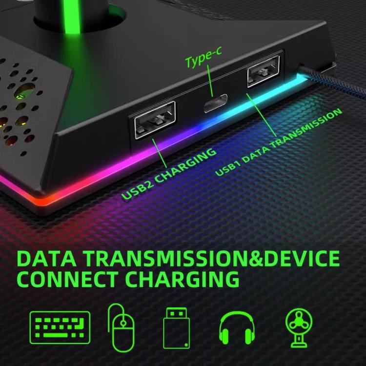 Piifoxer RGB Luminous Headphone Stand Handle Display Stand Charging Expansion Port, Specification: USB 2.0+Type-C(Pink) - Holder by Piifoxer | Online Shopping UK | buy2fix