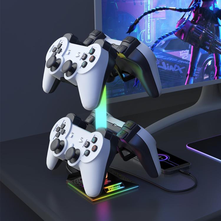 Piifoxer RGB Luminous Headphone Stand Handle Display Stand Charging Expansion Port, Specification: USB 2.0+Type-C(Pink) - Holder by Piifoxer | Online Shopping UK | buy2fix
