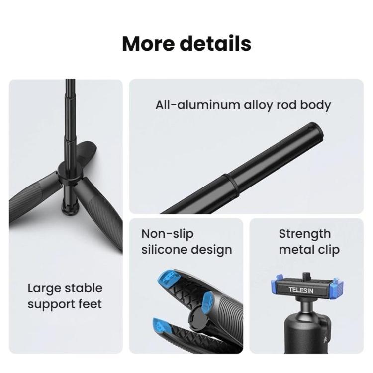 For GoPro HERO13 Black TELESIN S1-MNP-14-TGP 17-40cm Retractable Quick-Release Mini Selfie Stick Handheld Desktop Tripod(Black) - Portable Mini Tripod by TELESIN | Online Shopping UK | buy2fix