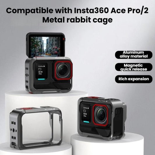 For Insta360 Ace Pro / Ace Pro 2 Flymile Rabbit Cage Metal Protective Frame Extension Action Camera Accessories(Black) - Mount & Holder by Flymile | Online Shopping UK | buy2fix