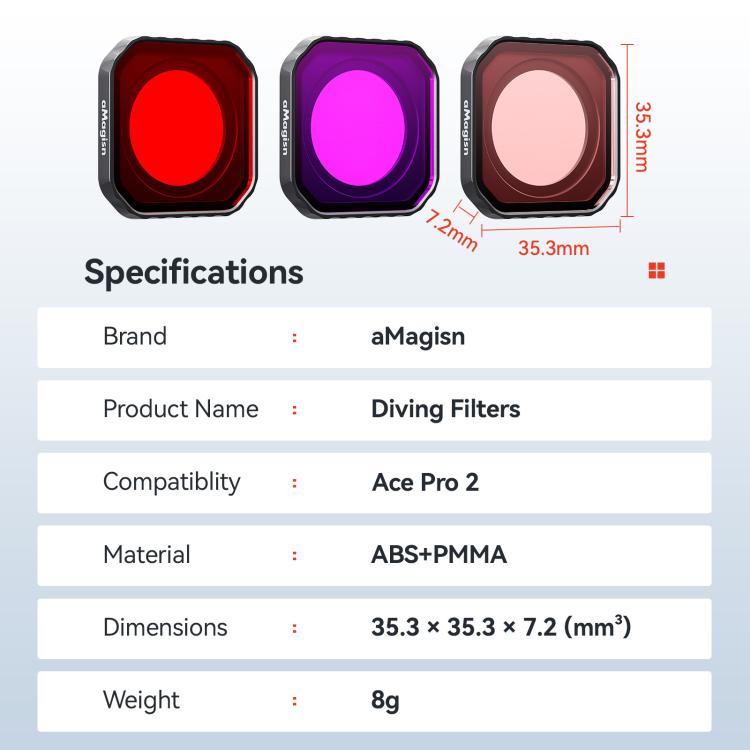 For Insta360 Ace Pro 2 aMagisn Dive Filter Underwater Waterproof Camera Lens Protector(Light Red) - Len Accessories by aMagisn | Online Shopping UK | buy2fix