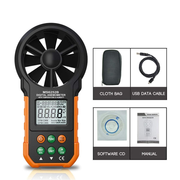 PEAKMETER High-precision Digital Display Wind Speed Air Volume Measuring Instrument MS6252B Temperature, Humidity, USB - Tachometers & Anemometer by buy2fix | Online Shopping UK | buy2fix