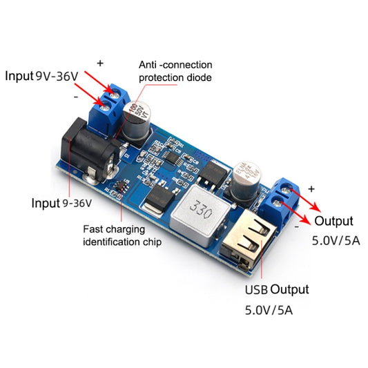 DC 24V/12V to 5V 5A Step-down Power Converter USB Charging Voltage Reduction Module by buy2fix