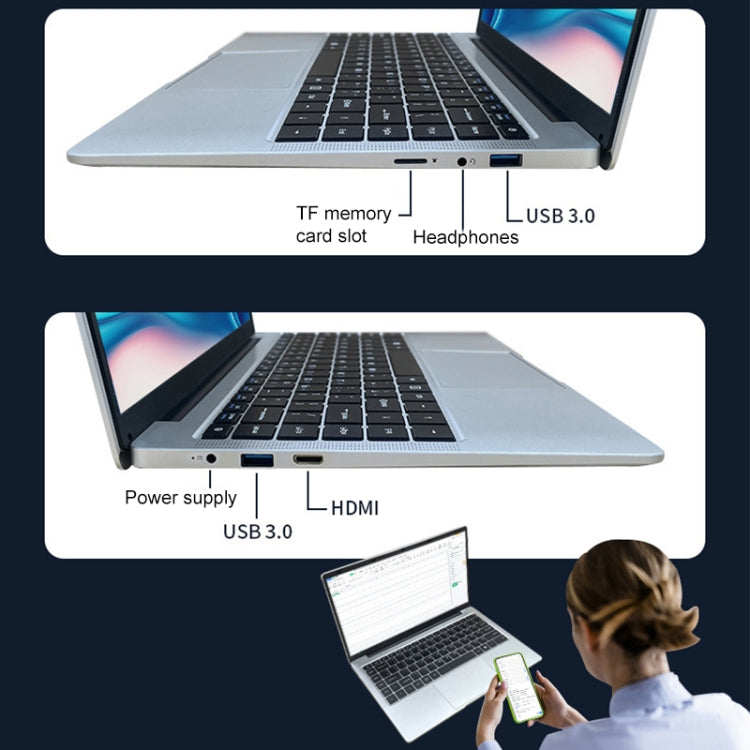 S07 14 inch Ultrathin Laptop, 12GB+256GB, Windows 11 Intel Celeron J4025 Dual Core, US Plug (Silver) - Others by buy2fix | Online Shopping UK | buy2fix
