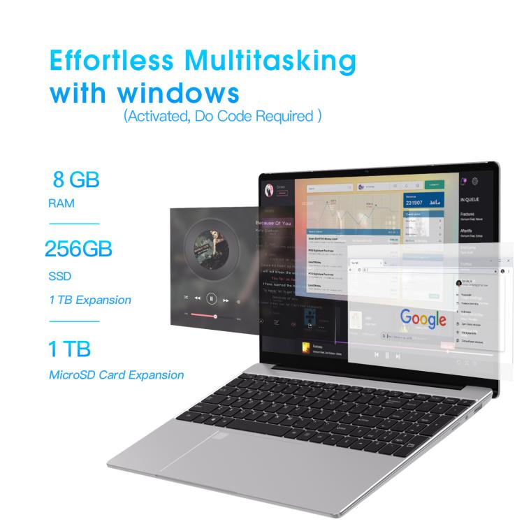N5095 15.6 inch Laptop, 8GB+256GB, Windows 11 Intel Celeron N5095 Quad Core, Support Fingerprint Unlock, AU Plug (Silver) - Others by buy2fix | Online Shopping UK | buy2fix
