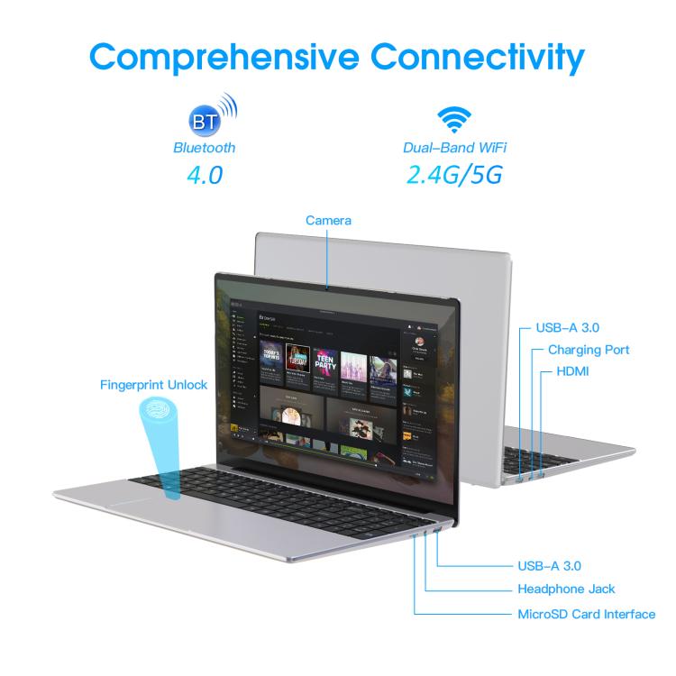 N5095 15.6 inch Laptop, 16GB+512GB, Windows 11 Intel Celeron N5095 Quad Core, Support Fingerprint Unlock, AU Plug (Silver) - Others by buy2fix | Online Shopping UK | buy2fix