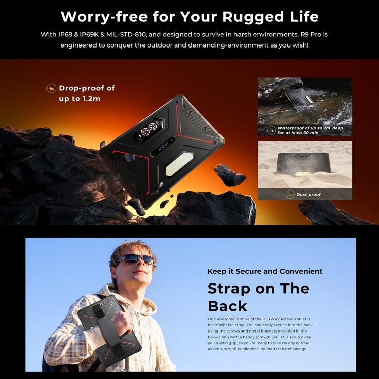 HOTWAV Tab R9 Pro IP68/IP69K Rugged Tablet, 6GB+256GB, 11 inch Android 14 Unisoc T606 Octa Core 4G Network, Global Version with Google Play, EU Plug (Black Red) - Other by HOTWAV | Online Shopping UK | buy2fix