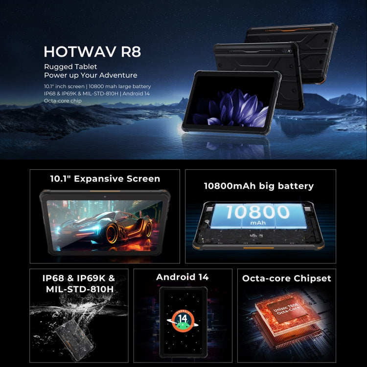HOTWAV Tab R8 IP68/IP69K Rugged Tablet, 4GB+128GB, 10.1 inch Android 14 Unisoc T606 Octa Core 4G Network, Global Version with Google Play, EU Plug (Black Grey) - Other by HOTWAV | Online Shopping UK | buy2fix
