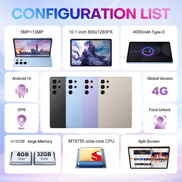 Pad 9 Pro 10.1 inch 4G LTE Tablet PC Combo Set, 4GB+32GB, Android 10 MT6755 Octa Core, with Keyboard / Mouse / Leather Case, AU Plug (Purple) - 10.1 inch by buy2fix | Online Shopping UK | buy2fix
