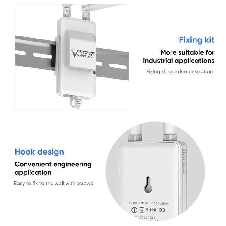 VONETS VAP11S-5G Mini Wireless Bridge 900Mbp WiFi Repeater with 2 Antennas & Fan (White) by VONETS