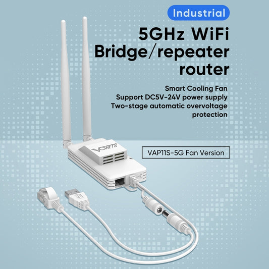 VONETS VAP11S-5G Mini Wireless Bridge 900Mbp WiFi Repeater with 2 Antennas & Fan (White) by VONETS