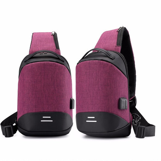 Multi-Function Oxford Portable Casual Single Shoulder Bag with Earphone Line Hole & USB Charging (Purple) by buy2fix