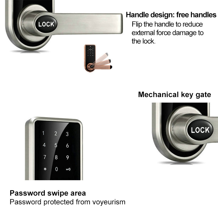 OS8818 Password + Key + Sensor Card Zinc Alloy Electronic Door Lock Touch Screen Electronic Code Lock - Door Lock by buy2fix | Online Shopping UK | buy2fix