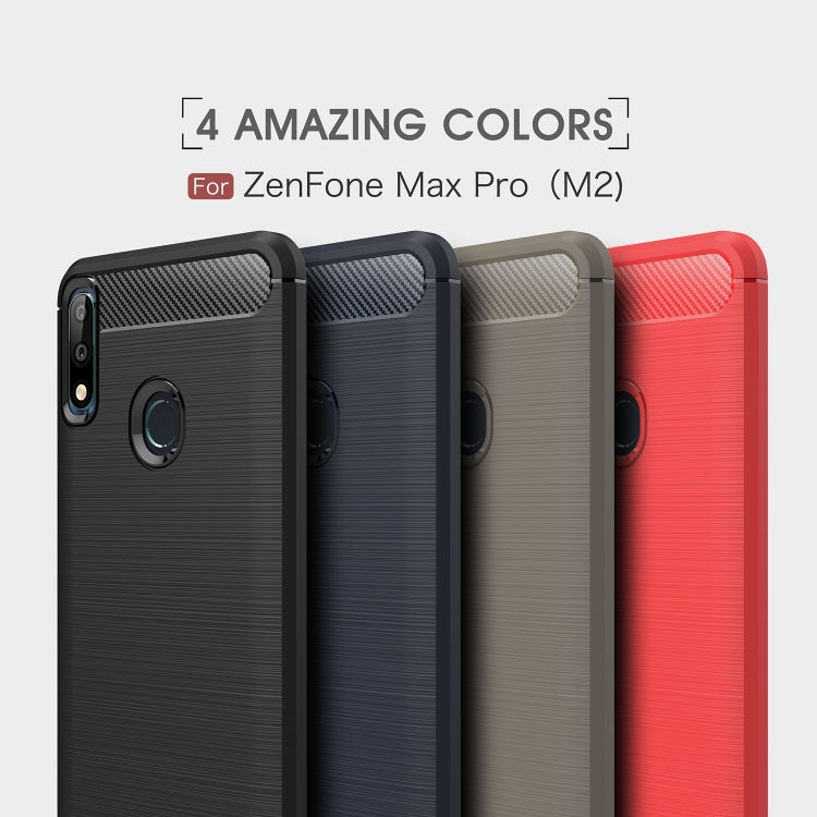 Brushed Texture Carbon Fiber Shockproof TPU Case for ASUS Zenfone Max Pro(M2) (Red) - ASUS Cases by buy2fix | Online Shopping UK | buy2fix