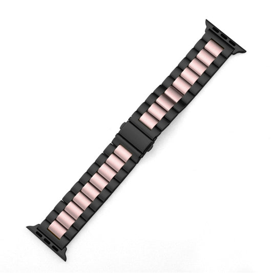 For Apple Watch Series 10 42mm / 9&8&7 41mm / SE 3&SE 2&6&SE&5&4 40mm / 3&2&1 38mm Fold Buckle 3 Beads Stainless Steel Watch Band (Black Pink) by buy2fix