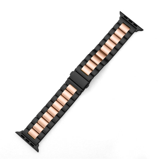 For Apple Watch Series 10 42mm / 9&8&7 41mm / SE 3&SE 2&6&SE&5&4 40mm / 3&2&1 38mm Fold Buckle 3 Beads Stainless Steel Watch Band (Black+Rose gold) by buy2fix