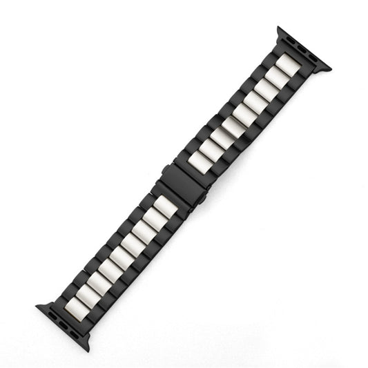 For Apple Watch Series 10 42mm / 9&8&7 41mm / SE 3&SE 2&6&SE&5&4 40mm / 3&2&1 38mm Fold Buckle 3 Beads Stainless Steel Watch Band (Black Silver) by buy2fix