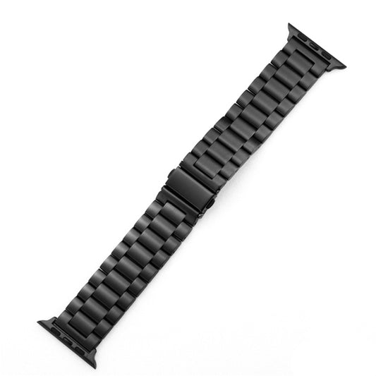 For Apple Watch Series 10 42mm / 9&8&7 41mm / SE 3&SE 2&6&SE&5&4 40mm / 3&2&1 38mm Fold Buckle 3 Beads Stainless Steel Watch Band(Black) by buy2fix
