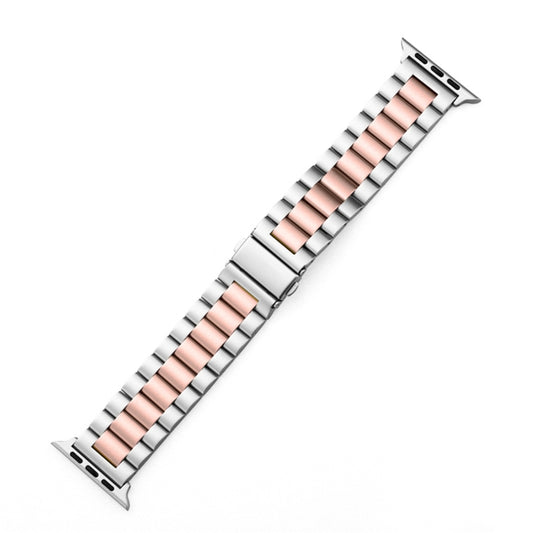 For Apple Watch Series 10 42mm / 9&8&7 41mm / SE 3&SE 2&6&SE&5&4 40mm / 3&2&1 38mm Fold Buckle 3 Beads Stainless Steel Watch Band (Silver Pink) by buy2fix