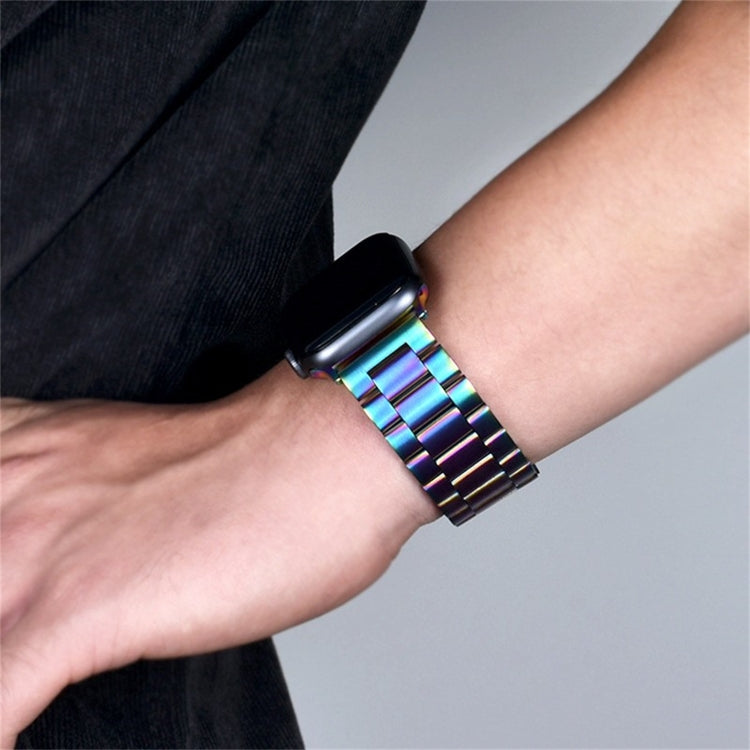 For Apple Watch Series 10 42mm / 9&8&7 41mm / SE 3&SE 2&6&SE&5&4 40mm / 3&2&1 38mm Fold Buckle 3 Beads Stainless Steel Watch Band (Blue) by buy2fix