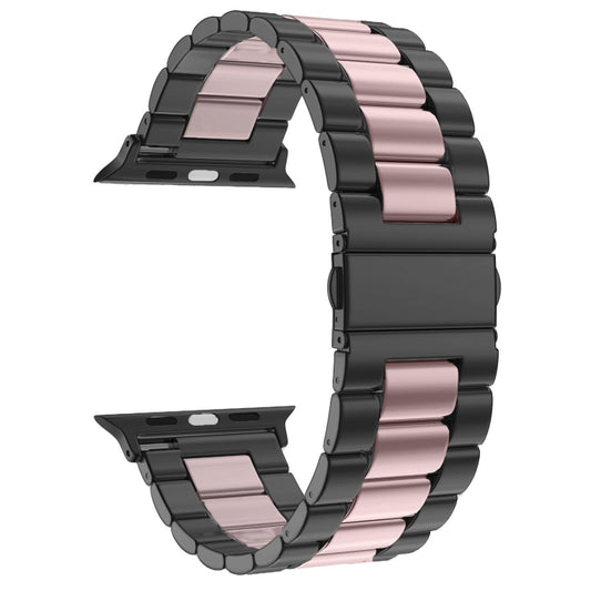 Fold Buckle 3 Beads Stainless Steel Watch Band For Apple Watch Ultra 49mm&Watch Ultra 2 49mm / Series 10 46mm / 9&8&7 45mm / SE 3&SE 2&6&SE&5&4 44mm / 3&2&1 42mm(Black Pink) by buy2fix