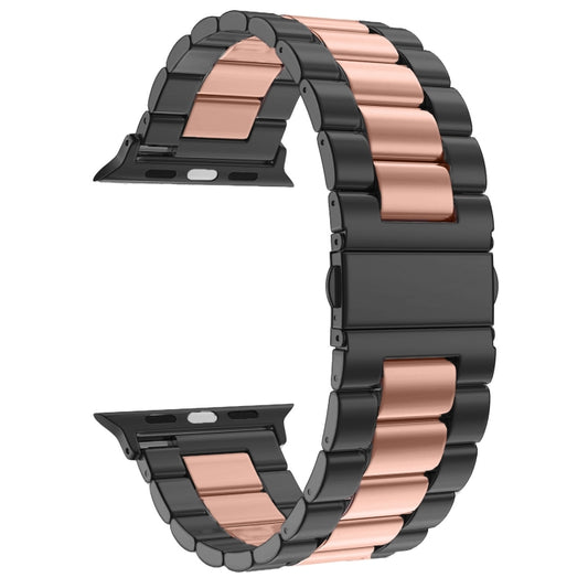 Fold Buckle 3 Beads Stainless Steel Watch Band For Apple Watch Ultra 49mm&Watch Ultra 2 49mm / Series 10 46mm / 9&8&7 45mm / SE 3&SE 2&6&SE&5&4 44mm / 3&2&1 42mm(Black+Rose gold) by buy2fix
