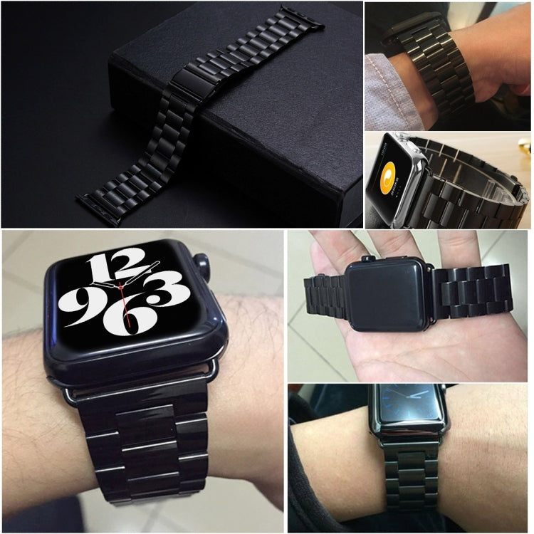 Fold Buckle 3 Beads Stainless Steel Watch Band For Apple Watch Ultra 49mm&Watch Ultra 2 49mm / Series 10 46mm / 9&8&7 45mm / SE 3&SE 2&6&SE&5&4 44mm / 3&2&1 42mm(Black+Rose gold) by buy2fix