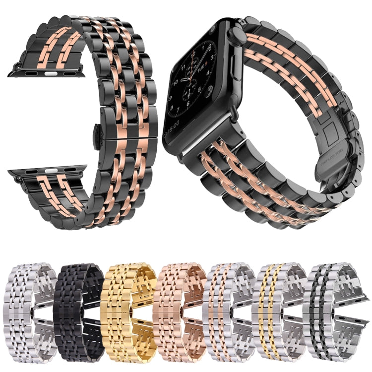 22mm Men Hidden Butterfly Buckle 7 Beads Stainless Steel Watch Band For Apple Watch 38mm(Silver Rose Gold) by buy2fix
