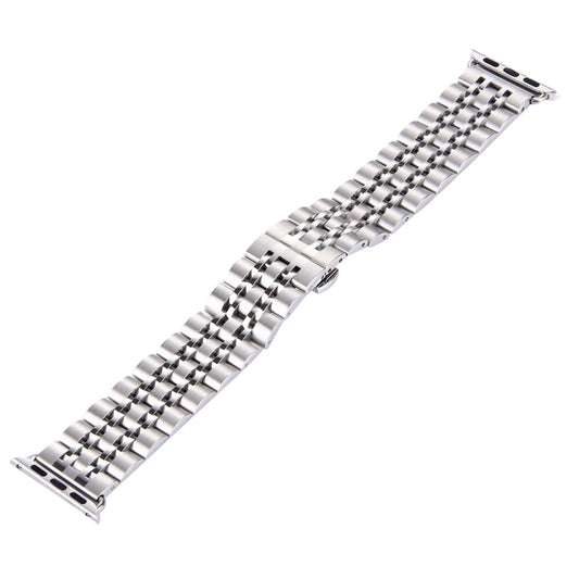 22mm Men Hidden Butterfly Buckle 7 Beads Stainless Steel Watch Band For Apple Watch 42mm(Silver) by buy2fix